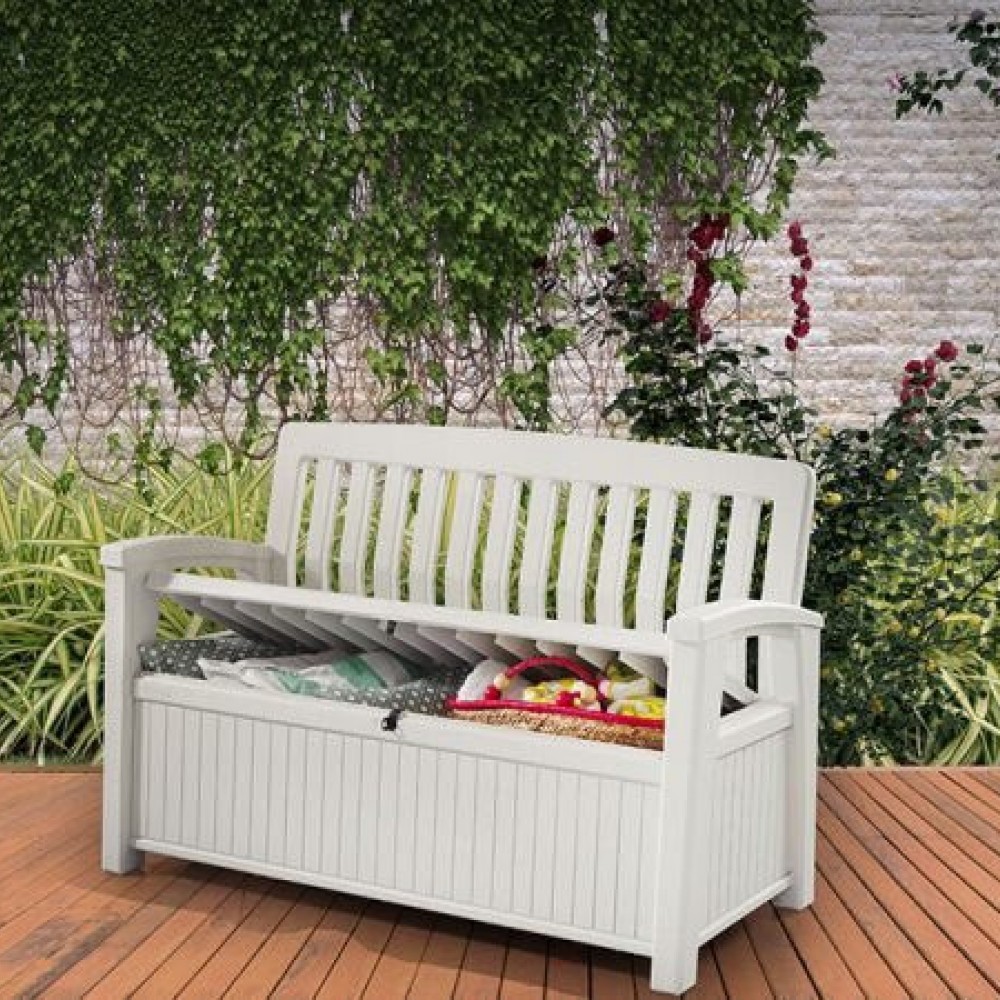 KETER Garden bench - storage box PATIO 227L, white / brown