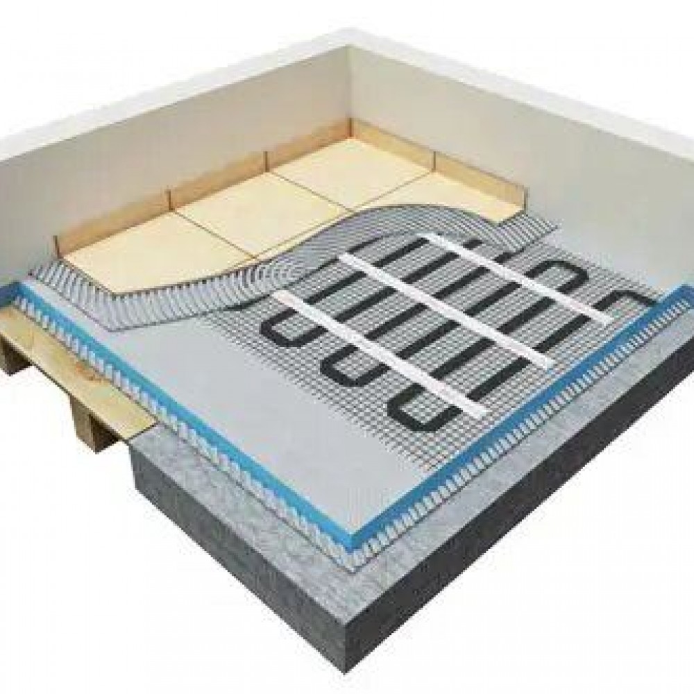Oglekļa šķiedras infrasarkanās grīdas apkures kabeļu paklājs WARMSET Gold Mat 150W/m2 vannas istabām, zem flīzēm